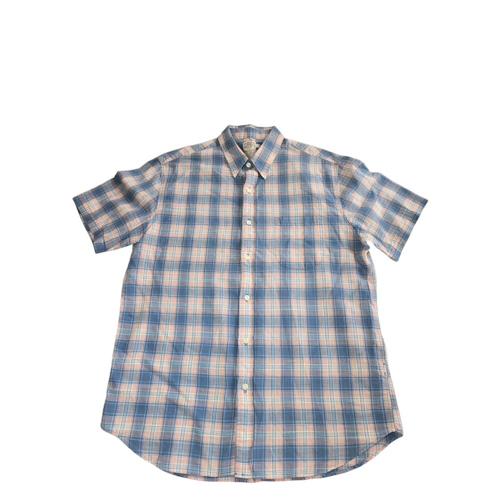 Faherty‎ Brand Mens XL Blue Pink Plaid Short Sleeve Button Down Shirt Coastal - Picture 2 of 7